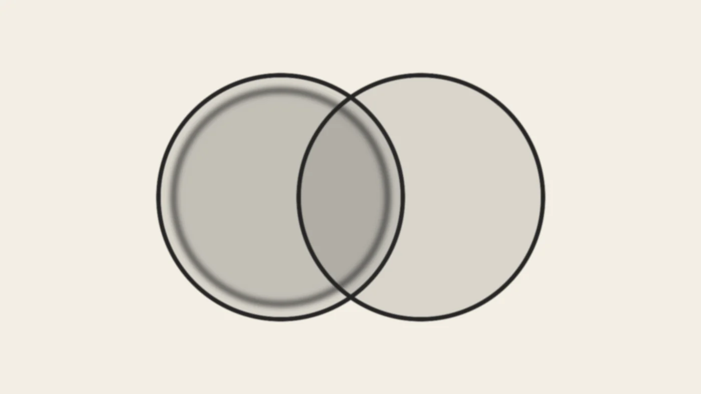 Two overlapping ink-wash circles on cream paper, one an owner and one a lender, sharing the middle ground